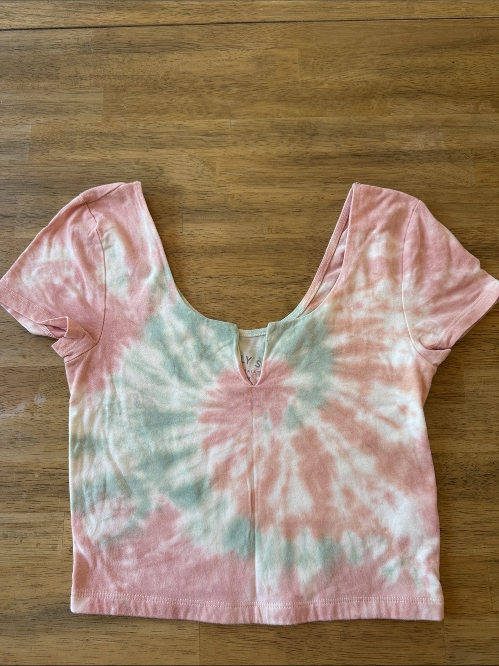 Aeropostale Pink & Mint Tie-Dye Scoop Neck Crop Top